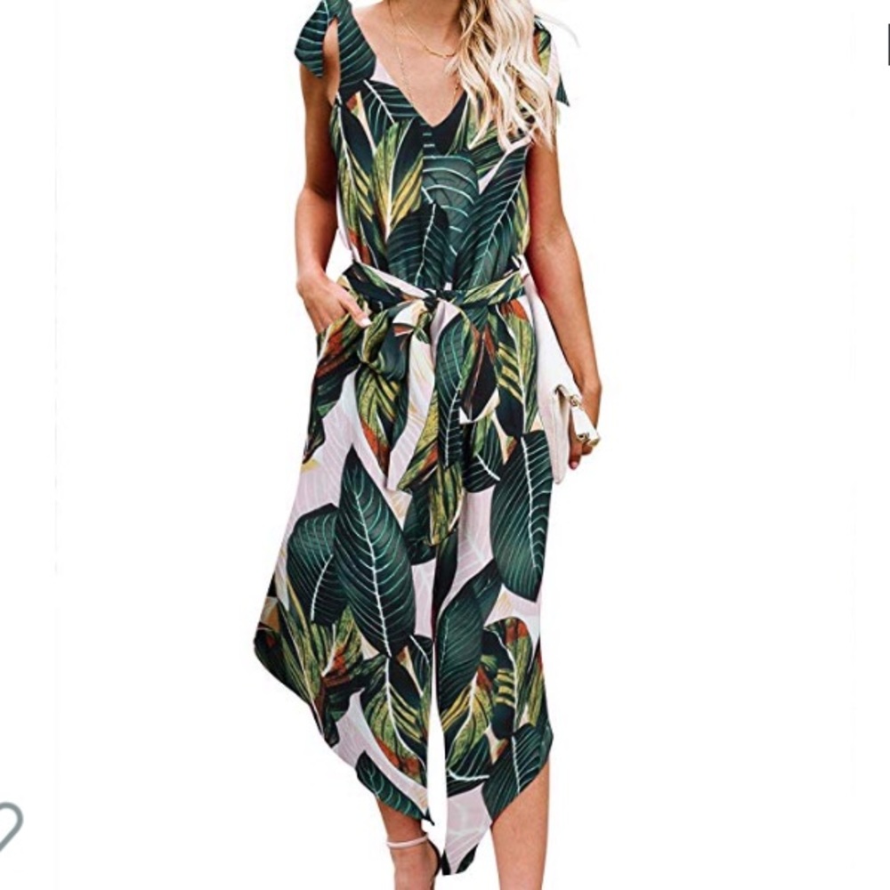 Palm Leaf Print Jumpsuit